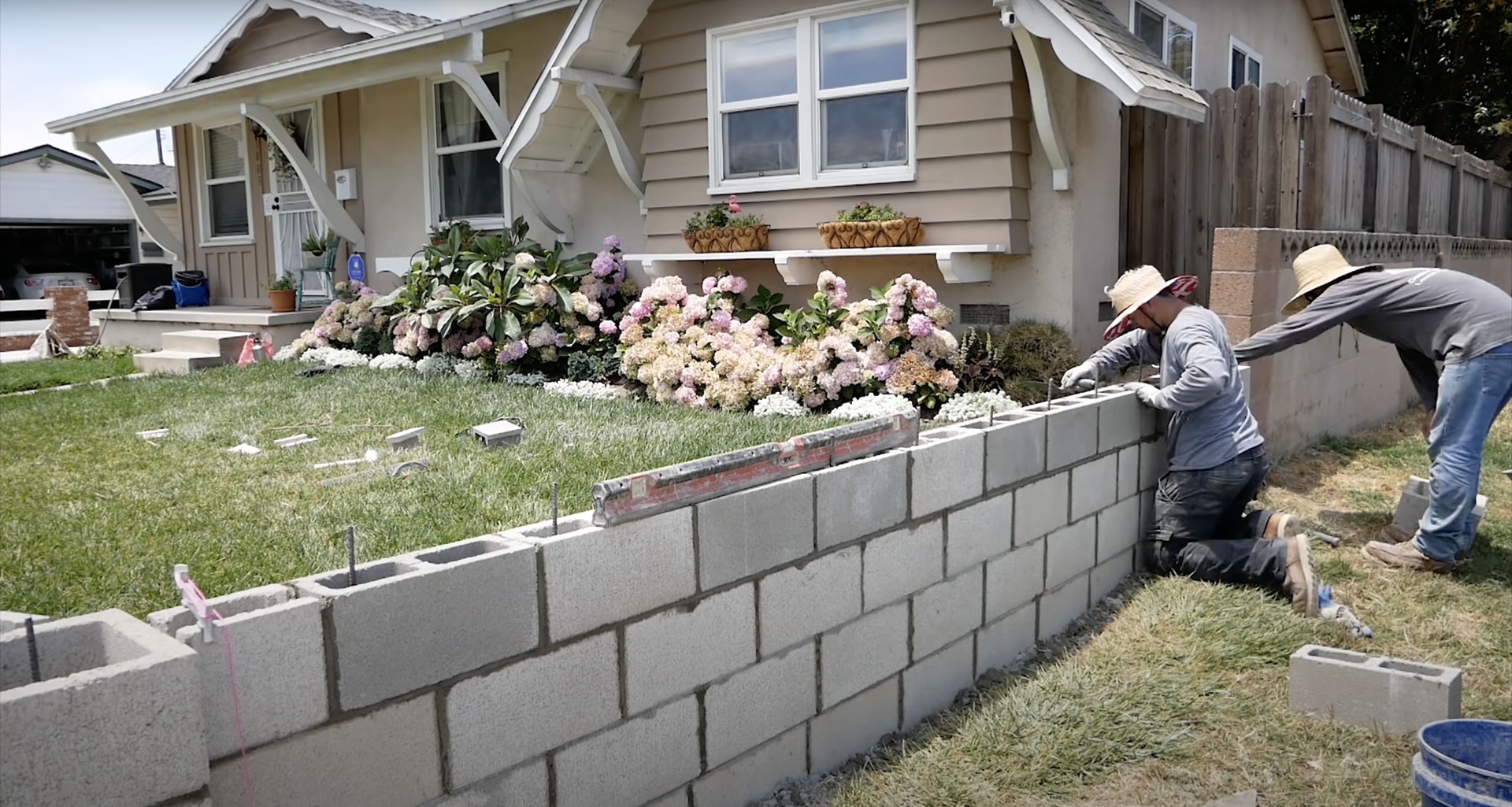 Professional concrete block wall installation in Taunton, MA Expert concrete block wall construction with precise leveling by Taunton Concrete